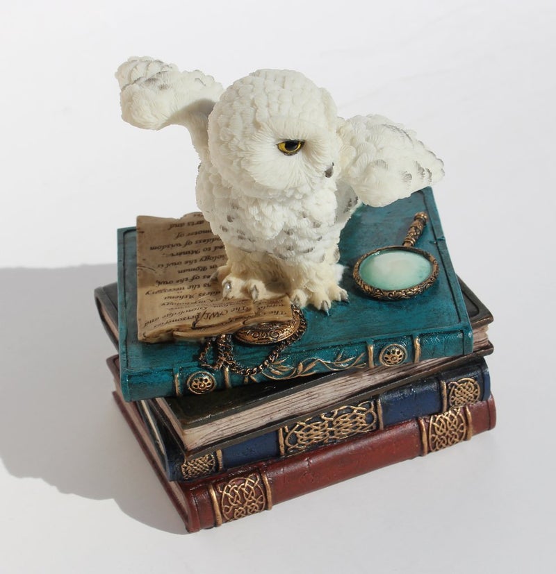US 4.75 Inch Snow Owl Flap Wings on Books Trinket Box, White Color - Image 3